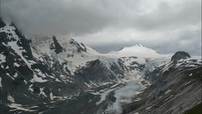 panorama time lapse video of a glacier in the alps of austria named pasterze with sky and clouds