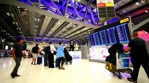 BANGKOK JULY 14,2018:Passenger terminal of Bangkok Suvarnabhumi Airport, the world busiest airports which are 60 million passengers use this airport in 2018