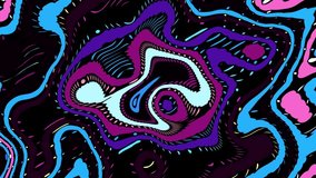 Moving random wavy texture. Psychedelic animated background. Transform abstract curved shapes. Looping animated footage.