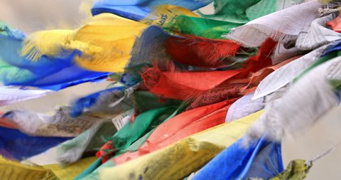 Traveling to north India remote places in Ladakh, Himalaya mountains. Buddhist Prayer flags close up view