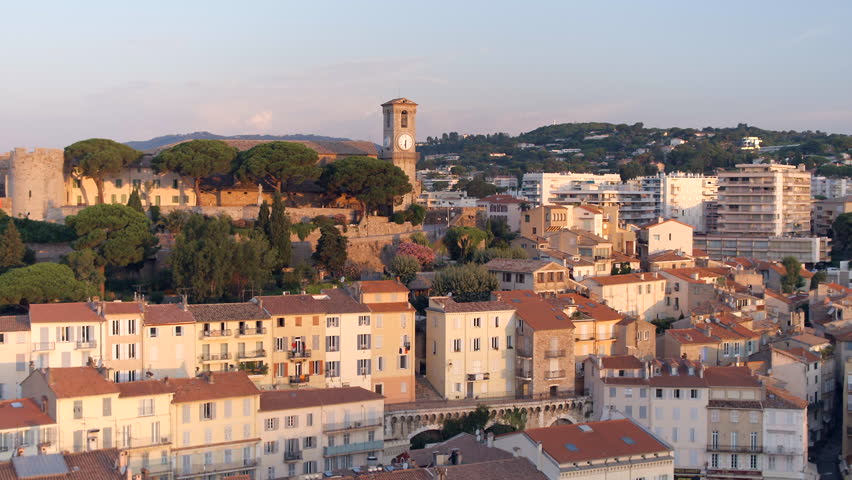 Cannes Port Clock Tower Sunrise Aerial View