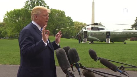 2018 - U.S. President Donald Trump speaks to reporters about getting tough on China, trade embalances, embargo and fairness to America.