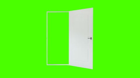 White door open and close on green background. No animation, green screen isolated