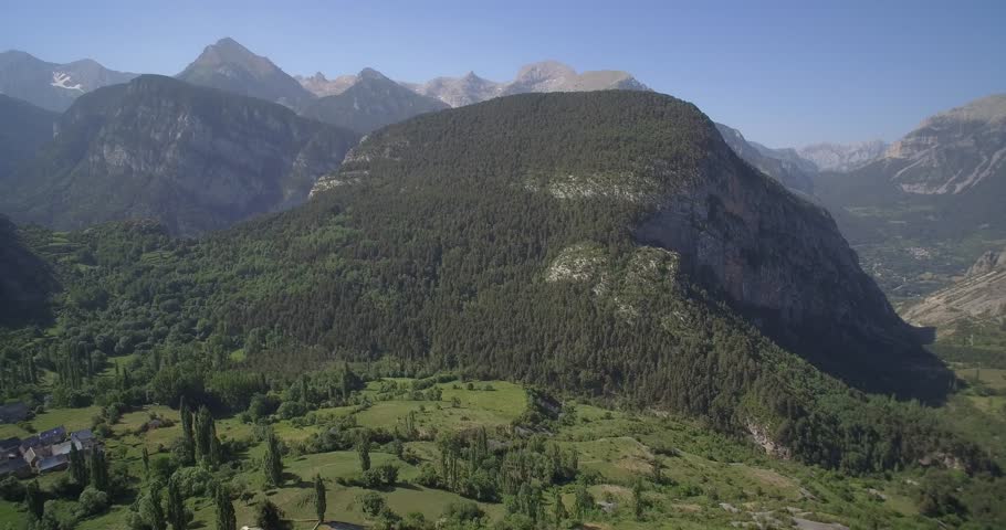 Aerial, Stunning Landscapes Around Serveto Mountain Village, Pyrenees, Spain - Native Material, straight out of the cam, watch also for a graded and stabilized version
