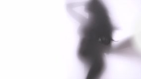 Pregnant Woman shadow portrait isolated on white background. Mom Expecting Baby. Unrecognizable silhouette Pregnant Woman touching her Belly. Pregnancy. Baby Shower. 4K UHD slow motion video