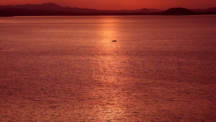 sea boat sunset landscape