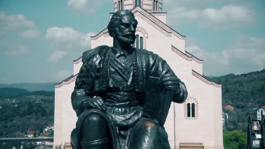 Statue of a Hero in front of the Orthodox Church, Zoom Out