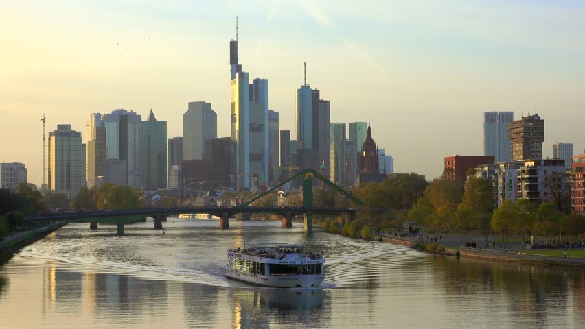 Frankfurt, Main River and skyline, Frankfurt am Main, Hesse, Germany, Europe