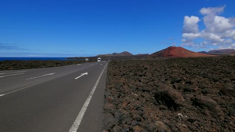 Road and lava landscape near Los Hervideros, Lanzarote, Canary Islands, Spain, Atlantic, Europe