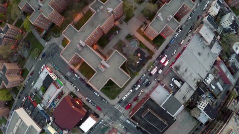 4K Drone Looking Down on the Projects of Red Hook at Sunset
