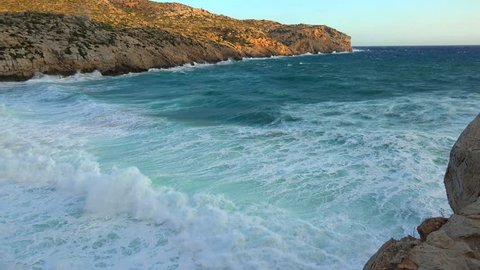Heavy sea at Cala Clara, Cala San Vicente, Majorca, Balearic Islands, Spain, Mediterranean, Europe