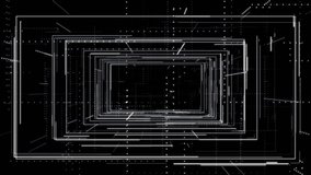 Looping PNG alpha  HUD tunnel with lines and rectangles.Technological intro. Lines and stripes animation. Endless techno background. 