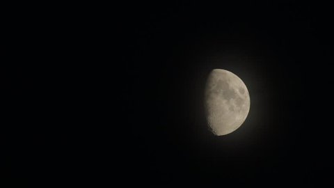 First quarter  of moon month in the sky.  Recorded in 4k