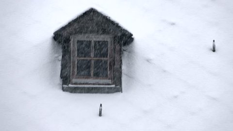 Dormer and heavy snowfall, Kastel-Staadt, Rhineland-Palatinate, Germany, Europe