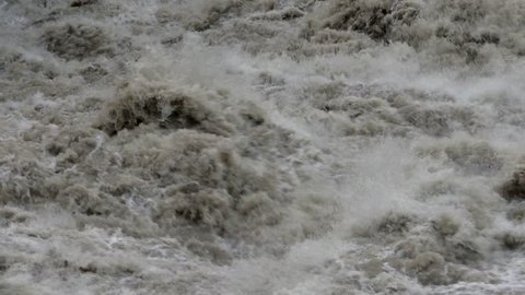 Flood waters at weir, Saar River, Serrig, Rhineland-Palatinate, Germany, Europe