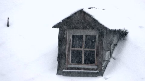 Dormer and heavy snowfall, Kastel-Staadt, Rhineland-Palatinate, Germany, Europe