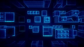 view aerial 3d Blueprint of Contemporary Buildings. Blue color 3d animation. Construction and Technology Concept. Binaries numbers. 4k Ultra HD 3840x2160 - Powered by Shutterstock - Get 15% off with code: PIKWIZARD15