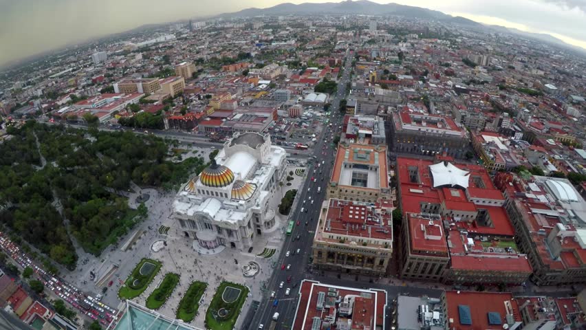Beautiful Cinematic Aerial View Of The Palace Of Fine Arts In Mexico City
