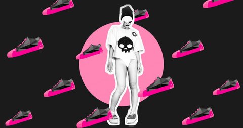 New animation art. Urban girl on sneakers background स्टॉक वीडियो