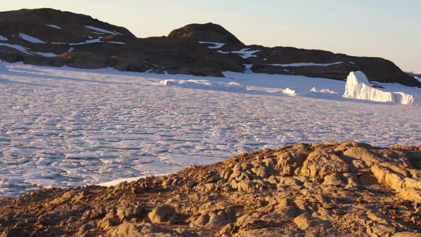 Panorama sunlight on Larsemann Hills, antarctic oasis on the shore of Prydz Bay.