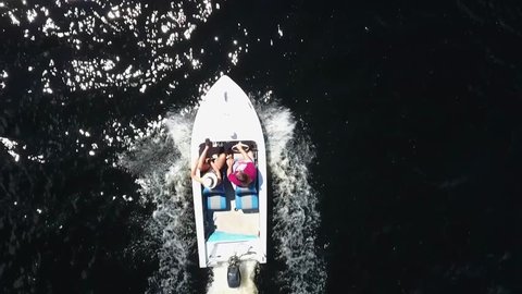 aerial view of boat in summer seen from above view