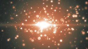 Space orange background with particles. Space gold dust with stars. Sunlight of beams and gloss of particles galaxies. Seamless loop.