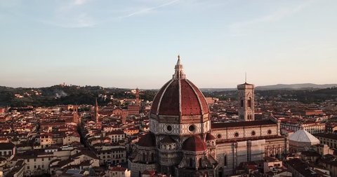 Florence, Tuscany, Italy - 21 June 2018. Aerial view on the city and Cathedral of Santa Maria del Fiore