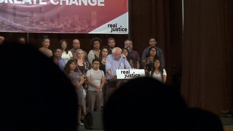 Disenfranchised Americans. Bernie Sanders cites statistics on those that lost right to vote in Florida. June 2nd, 2018 at the Rally for Justice in downtown Los Angeles, California.