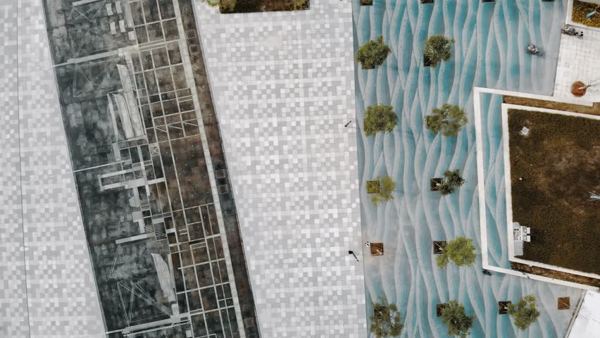 Aerial view over the well known Pudong skyline, the Wai Tan river and the new East and West Bund park project in Shanghai, China. May 2018