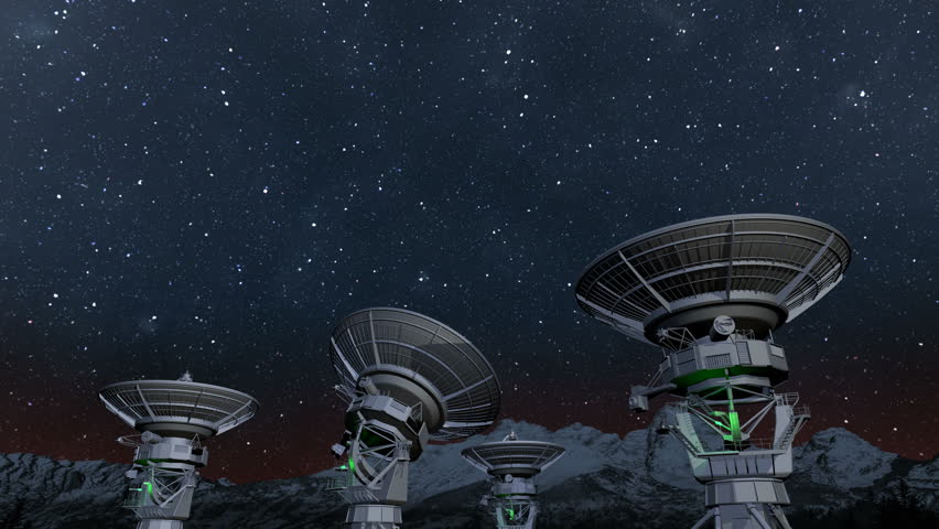 Radio telescope array, night time-lapse, static camera Royalty-Free Stock Footage #1014194483
