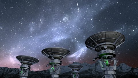 Radio telescope array, night time-lapse, static camera