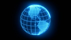 Seamless 4K animation of wireframe neon structure rotating earth globe with black background. - Powered by Shutterstock - Get 15% off with code: PIKWIZARD15