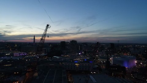 Birmingham city centre by drone at night 