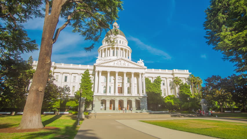 4K Cinematic urban time lapse in motion of the Capitol Museum in Sacramento California