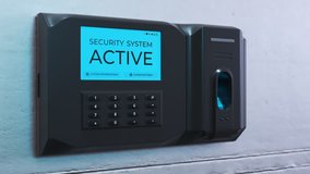 03552 Security panel keypad with activated security system on the screen. - Powered by Shutterstock - Get 15% off with code: PIKWIZARD15