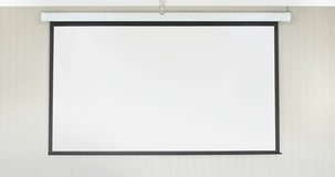 White blank foldable projector screen moving up and down with motor power
