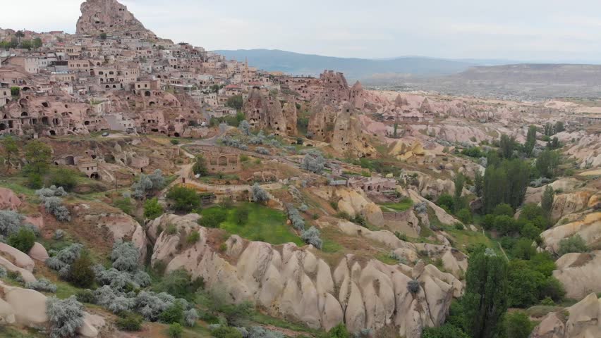 Aerial View of Cappadocia Fairy Chimneys  Uçhisar Nev?ehir Turkey Drone Footage