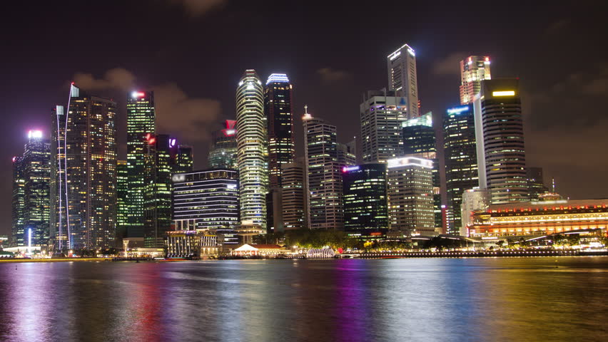 Singapore Night view of skyscrapers time lapse