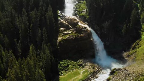 Aerial view of Krimml waterfalls - highest waterfall in Austria