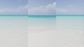 Vertical videos of Beach vacation travel paradise sea destination background. Perfect white sand beach with turquoise water ocean and clear blue sky.SLOW MOTION,