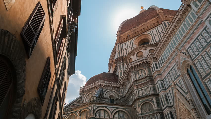 POV shot of the famous Florence Cathedral, also known as Cattedrale di Santa Maria del Fiore or Duomo di Firenze, Tuscany, Italy. Florence is considered the birthplace of the Renaissance Royalty-Free Stock Footage #1014242417