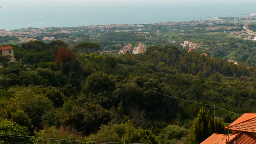 Elevated wide angle view of Livorno, Tuscany, Italy from the Montenero Livorno Hills, close to the Sanctuary of Montenero devoted to Our Lady of Grace of Montenero, patron of Tuscany