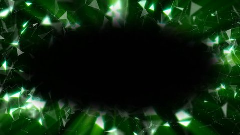Emerald glow. Depth of field. The eye of the cosmos. Network operation. A shining frame of lines, dots and triangles. Digital business background. Oval frame. Place for text. Seamless loop.4K.