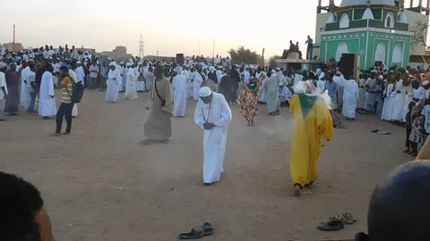 Khartoum, Sudan - November, 17, 2017: Sufi dervishes gather for religious rituals in Omdurman