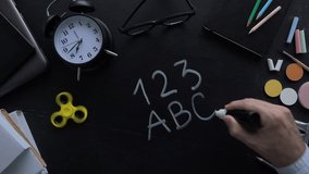 Teacher writing 123 ABC on school blackboard - Powered by Shutterstock - Get 15% off with code: PIKWIZARD15