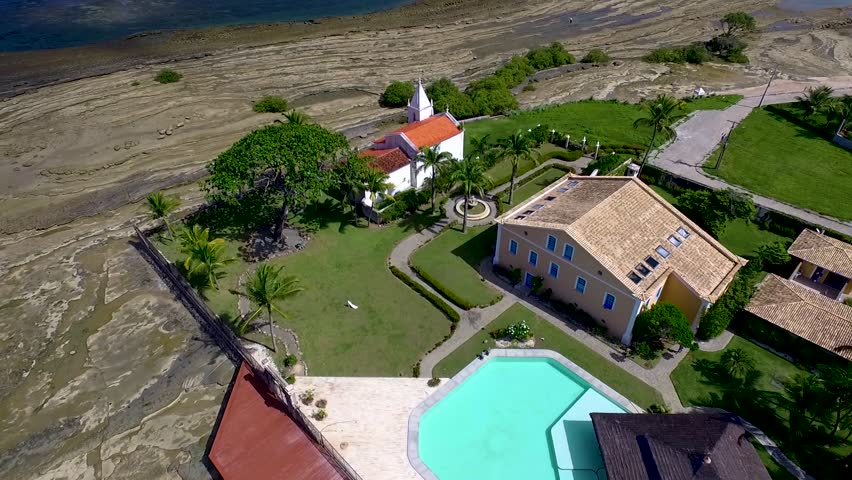 Aerial view of Church of Penha on Itaparica Island, Vera Cruz, Bahia, Brazil