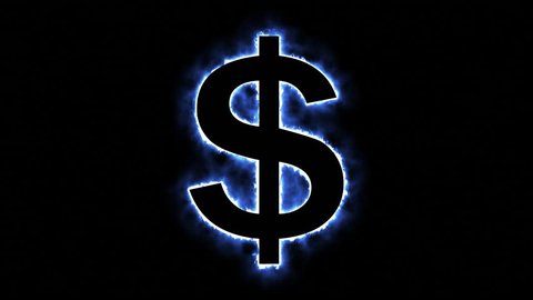 Flaming dollar sign appearing motion background 3d rendering blue