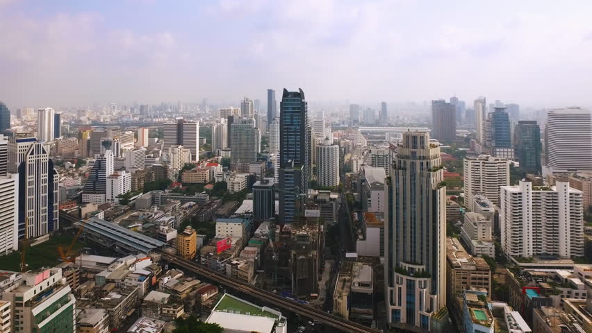 Aerial view of Bangkok downtown. Real estate development Asia. Flying over Bangkok, Thailand. Royalty-Free Stock Footage #1014292208