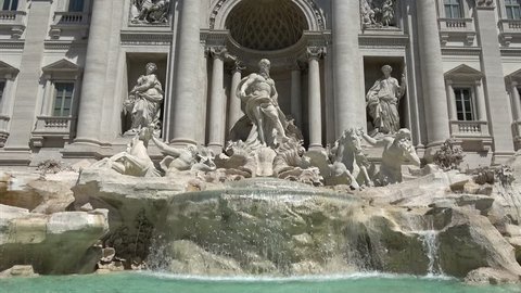 Static footage of the Trevi Fountain in Rome Italy in Italian language Fontana di Trevi is a fountain in the Trevi district designed by Italian architect Nicola Salvi and completed by Giuseppe Pannini