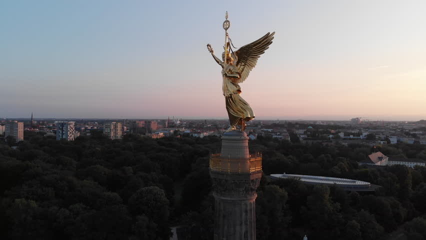 Aerial view sunrise, Berlin Victory Column, Berlin, Germany